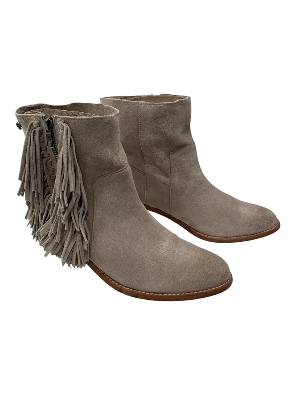 Zadig & Voltaire Pearce Fringe Ankle Booties Womens Size 8.5 Taupe Suede Leather